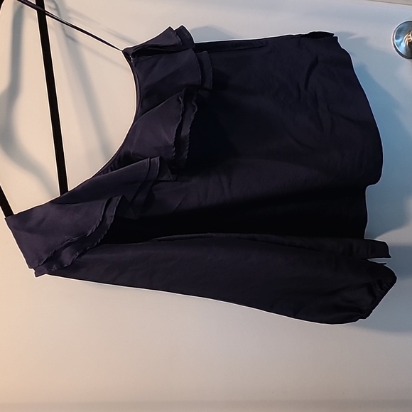 EUC s.2 J.Crew one shoulder navy silk blouse - Picture 2 of 7